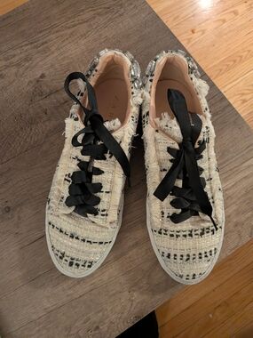 Zara Cream and Black Tweed Sneakers with Crystal Heel